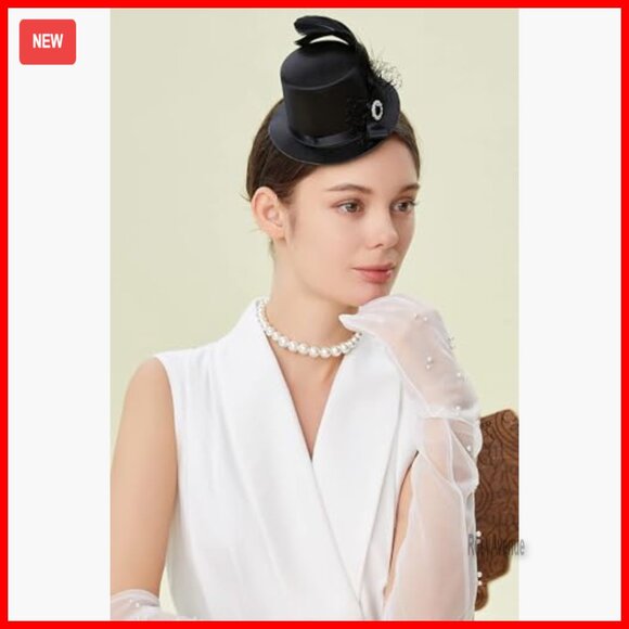 Mini Top Hat Fascinator Headband with Feathers for Derby Tea Party main image 4
